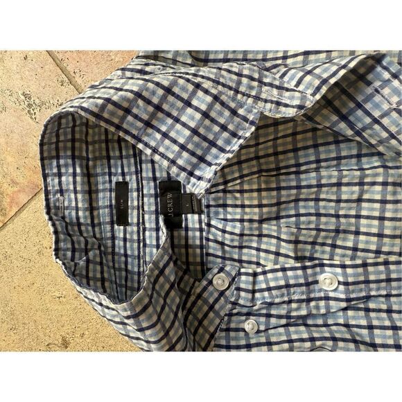 J.Crew Men’s Slim Fit Button-Down Shirt – Navy & Light Blue Plaid, Size L - Picture 4 of 5
